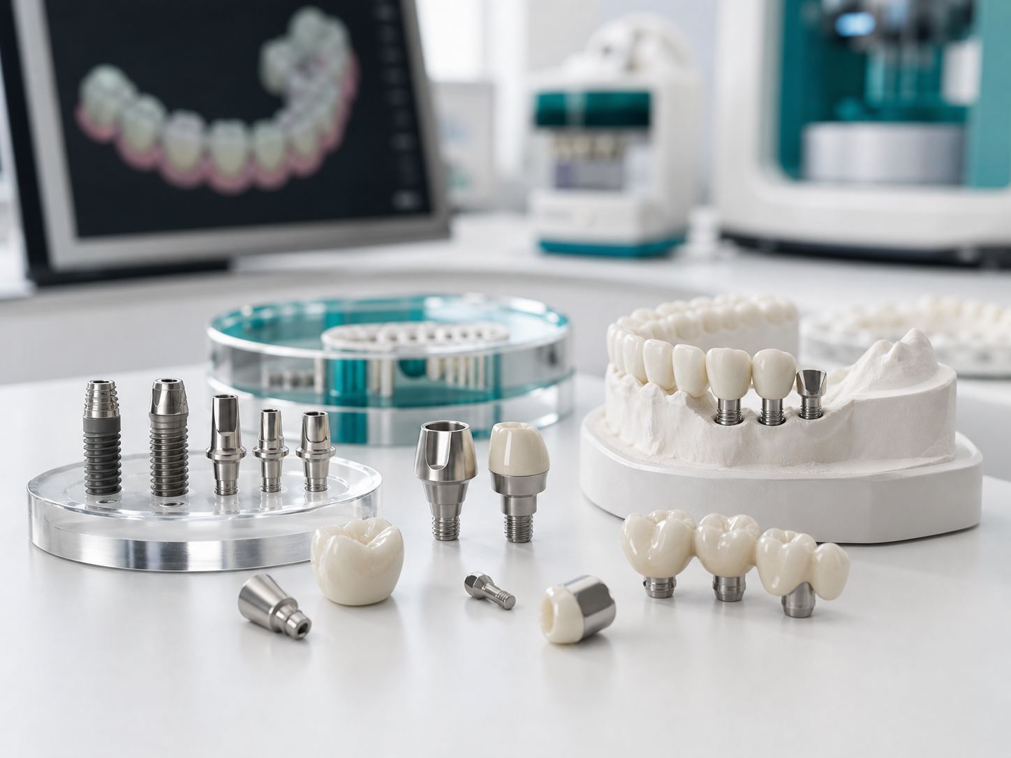 Implant crowns, abutments and components