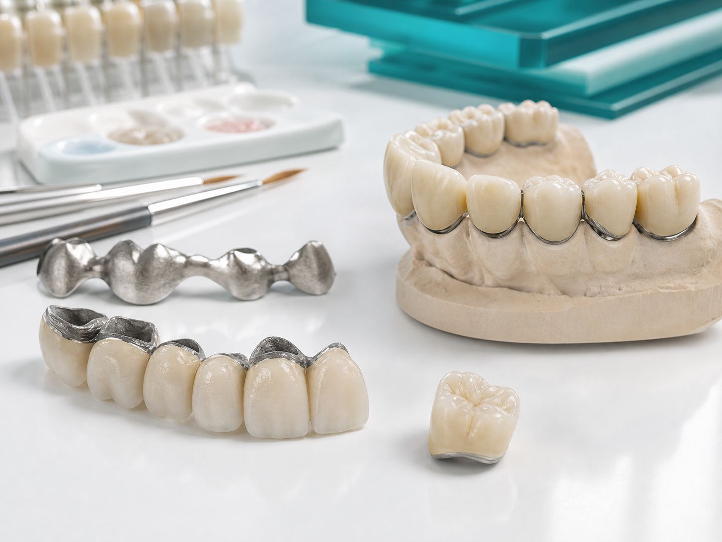 Porcelain fused to metal crowns and bridge framework